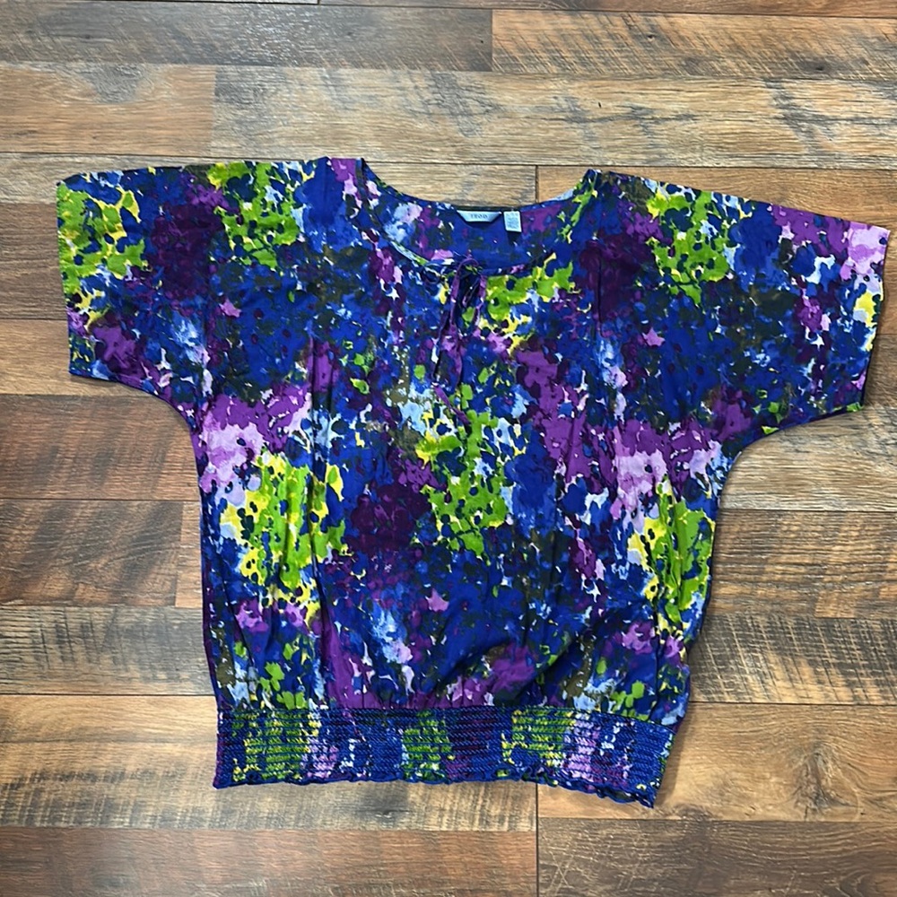 Izod watercolor blouse with elastic waistband Sz XL